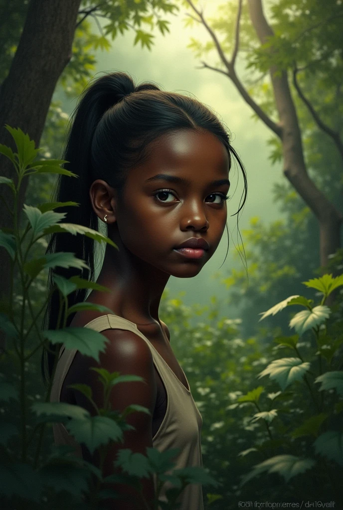 Undine, water spirit cute african girl liquid clothes, rainforest, on background forest wildfires, RAW photo, fov, lens flare, god rays, overglaze, volumetric fog, cinematic light, depth of field, epic, realism, wallpaper, detailed, small details, intrincate, 8k hdr, golden ratio, asymmetry, masterpiece, best quality