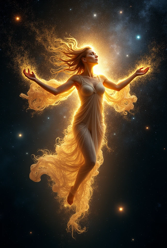 inconceivable and spectacular a scene of emergence of a Chinese woman from the glowing cloud, fractal nebula threads, cosmic entities, celestial, cosmic, vibrant and vivid, swirls, twirling, unrealistic, high contrast, symobolism, magical, mystical, mystifying, hyperrealistic, oversaturate, colorfully