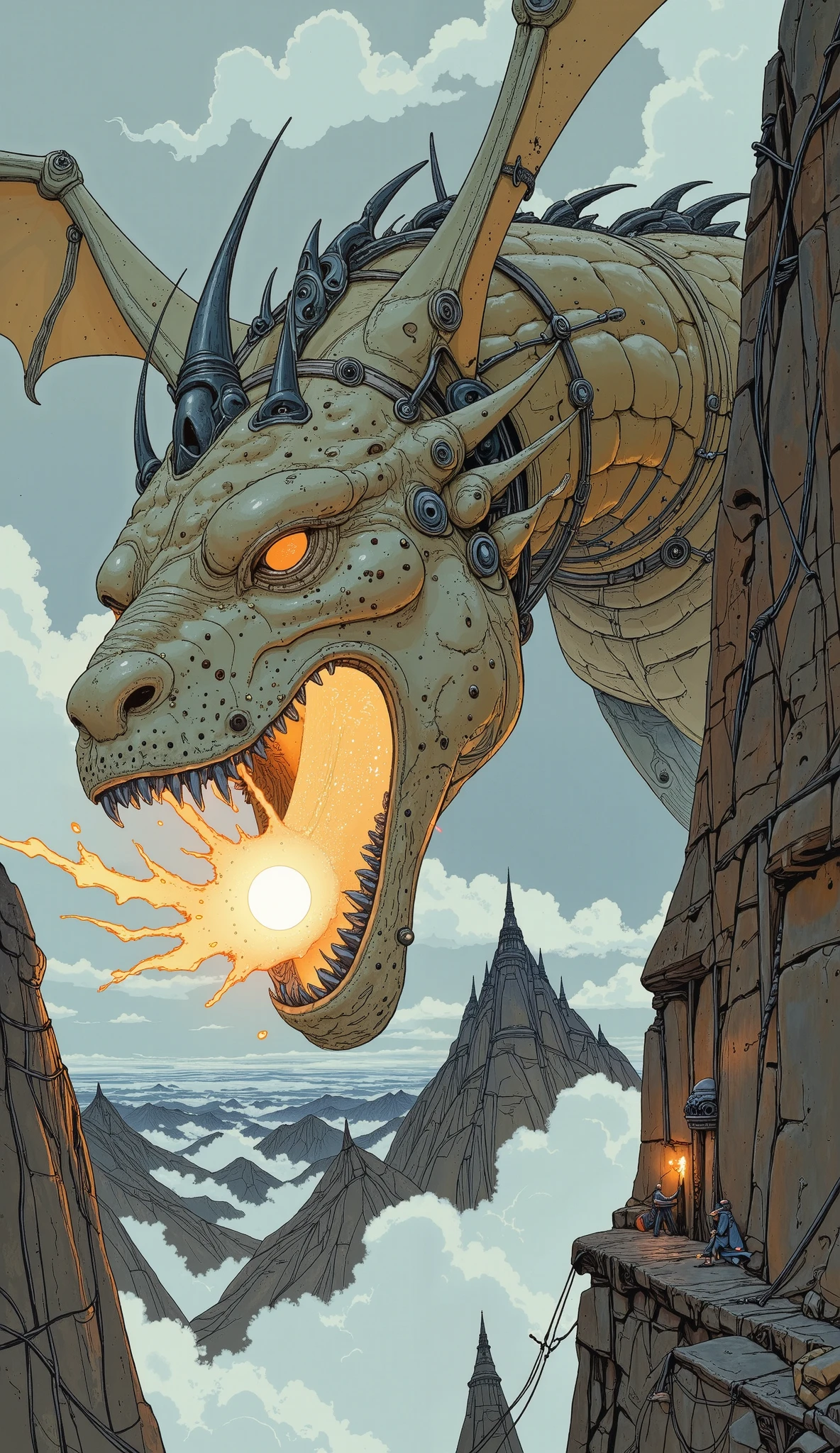 dungeons & dragons:1.5,((ultra wide angle x0.5:1.5)),( Dragon that releases flames from its mouth.., [[cliff, Flight:1.5), ((Imaginative scene)), ((  : 1.4)9, (( masterpiece)), (Hyper detailed and beautiful: 1.3), (photorealistic : 1.4), 32k.