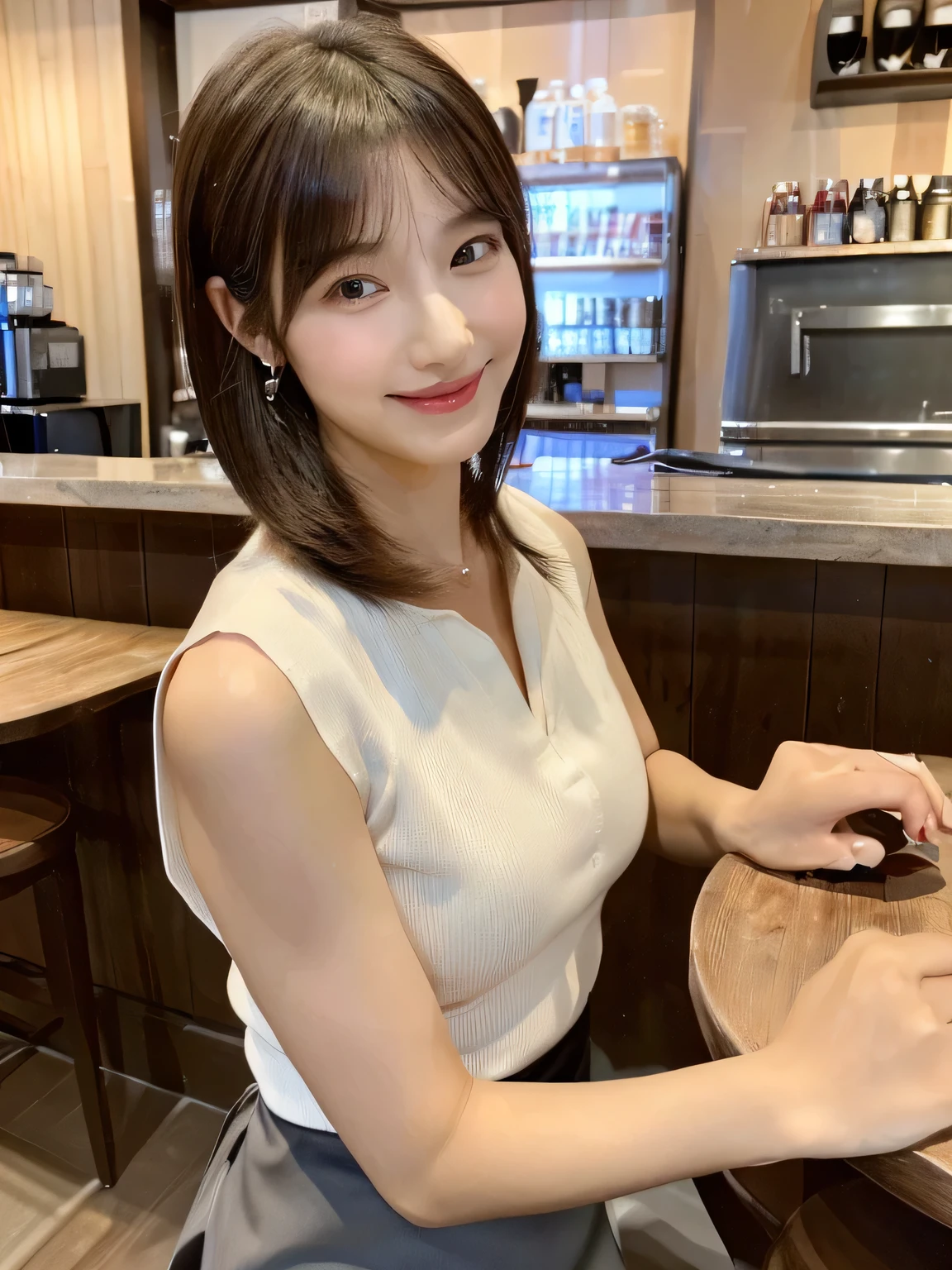 closeup shot , Best picture quality (8K, high resolution, Masterpiece: 1.2), super detailed, 215 Short Hair, 16-year-old woman,
situation: A scene of Old Maid being played in a stylish cafe。
clothing: Stylish casual style、blouse、skirt、Flat shoes。
angle:
Close-up: The cards on the table、A detailed view of the hand holding the cards。
Detailed depiction: Cafe interior and coffee cups in the background、Emphasise a stylish and relaxed atmosphere。
Emotional moment: The expression of surprise when he draws the joker、Capture the fun of laughing with friends。
, random cute pose ,big eyes ,Puffy eyes , Heart Pupil, blush , huge shy smile , salute
