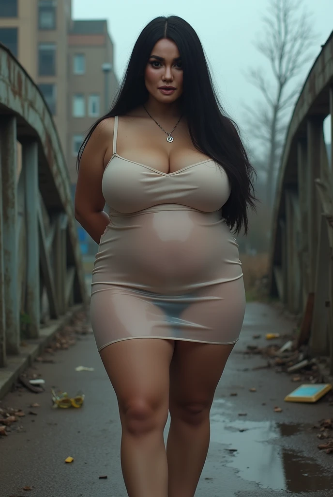 (in 8K、超A high resolution、Best Quality、masuter piece、Photorealsitic、The ultra -The high-definition)、(huge tit、Pretty big breasts、((huge pregnant))、toned body、(Must be a white tube dress without shoulder straps:1.3)(walking through the city in winter:1.23)A Lady、Cute smile、pin heels