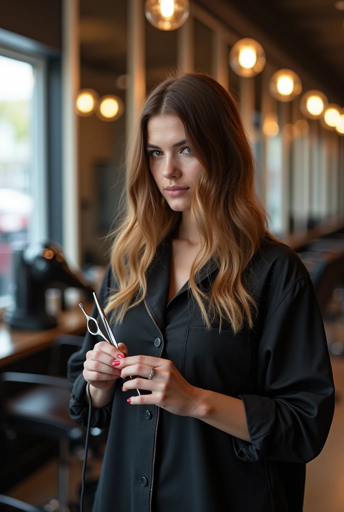 Women's stylist, barbershoop , scissors, dryer, mirror, 20-year-old .
