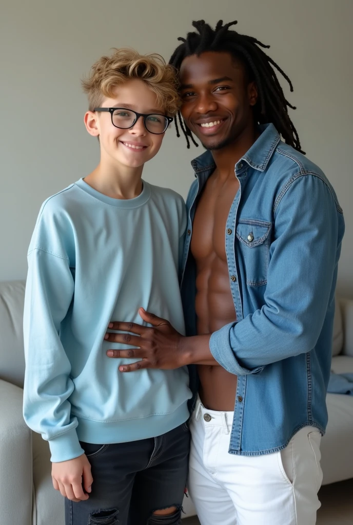 dois pequenos meninos afro-americanos, rostos de menino, super sexy e muito bonito na cama se beijando, Sexy underwear for American football player, one of the boys is grabbing the other boy&#39;s penis, piercing na orelha direita, alta qualidade, melhor qualidade, pele negra molhada super detalhe, sexy, beautiful abs and beautiful legs and a big hard penis detailed, Expression of ecstasy, excitado, magro, detailed eyes and lips,  e em forma. Image quality is of the highest standard, with ultra-detailed features and a realistic look. Colors are bright and vibrant, improving overall aesthetics. The lighting is soft and natural, Casting a soft glow on the boy,  don&#39;t mix bodies