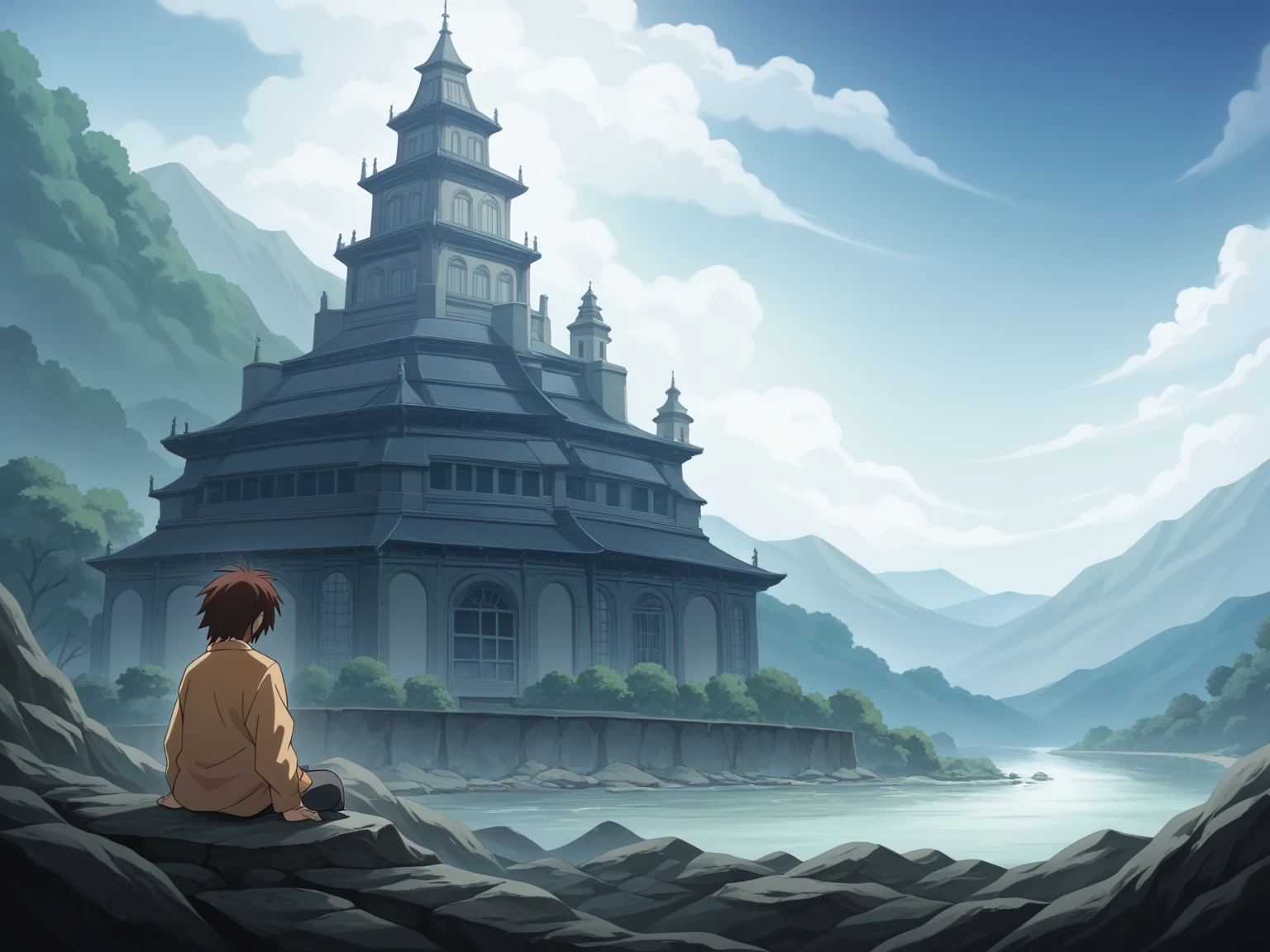  anime girl sitting on a rock and staring at the sky,A tower piercing the sky far, far away, Makoto Shinkai cyril rolando,  anime art wallpaper 4k ,  Anime Art Wallpaper 4K, Cyril Roland and Fujita Goro ,  anime art wallpaper 8k , 4k anime wallpaper, anime wallpaper 4k,  anime wallpaper 4k , ( ( Makoto Shinkai ) ), Makoto Shinkai!