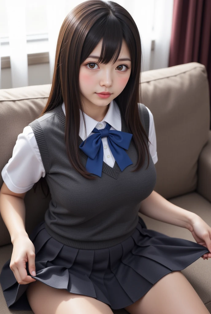 Highest quality、8k、Junior high school girl、Big Breasts、uniform、Black Knee High、Thighs、Sexy pose、Black knee socks、Thighsで挟む