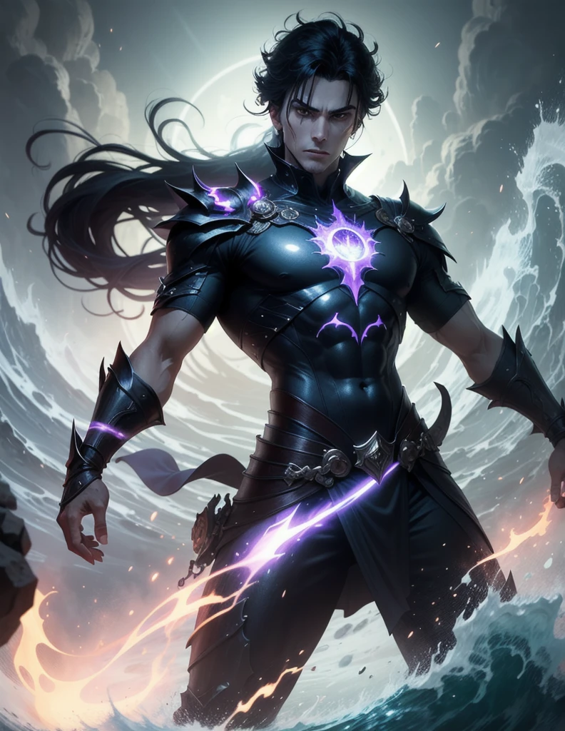 Best quality,masterpiece,ultra high res,,leilinggeng,lightning,,Lots of lightning,drawing,lightning elemental energy towards himself,<lora:leilinggeng:0.8>,handsome man,