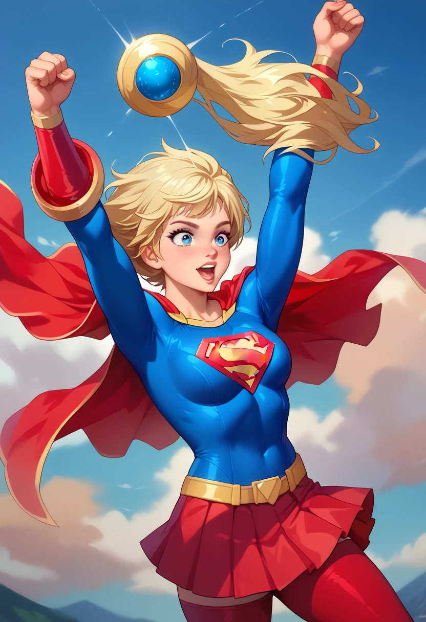 Ren Kazamatsuri, known for his quiet intensity and determination, takes on a bold new look in the classic Supergirl costume. The vibrant blue top, emblazoned with the iconic red and yellow 'S' emblem, contrasts sharply with his composed and reserved demeanor. A flowing red cape billows behind him, adding a sense of movement and heroism to his usually calm presence. The red skirt is replaced with sleek red pants to suit his style, and matching knee-high boots complete the look, enhancing his tall and athletic figure.
Ren’s expression, usually one of focus and quiet strength, now carries the weight of responsibility that comes with the Supergirl persona. His transformation highlights his inner courage and readiness to protect others, blending his strategic mind with the empowering qualities of a superhero. In this new role, Ren becomes a symbol of quiet resilience, balancing his intellect and strength as he embraces the heroic mantle of Supergirl.