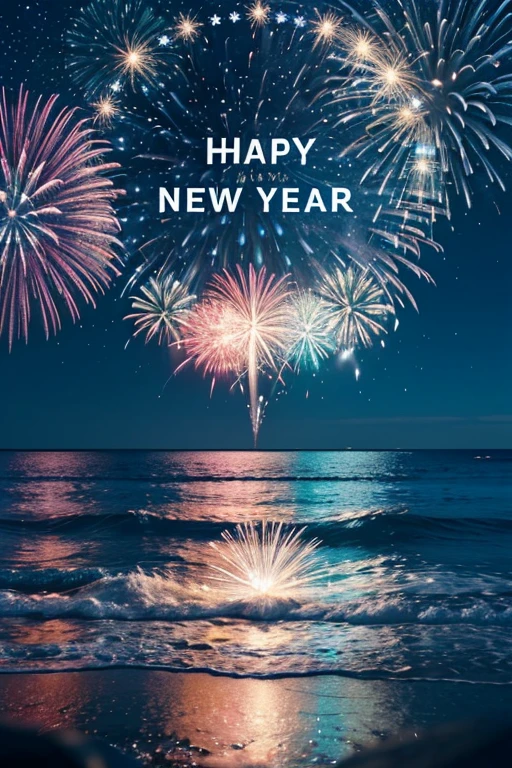 A visually captivating New Year 2025 celebration image with a blue and sky blue color theme. The background features a serene, slightly glowing sky merging into waves of oceanic blues, symbolizing hope and unity. Elegant white text reading 'Engagement Happy New Year 2025' is prominently displayed, complemented by festive elements like fireworks in soft blue tones and subtle shimmering stars. The SeaArt.ai logo is integrated seamlessly, placed at the bottom center of the image. Overall, the design exudes a sense of celebration, freshness, and togetherness, embodying the joy of the New Year.