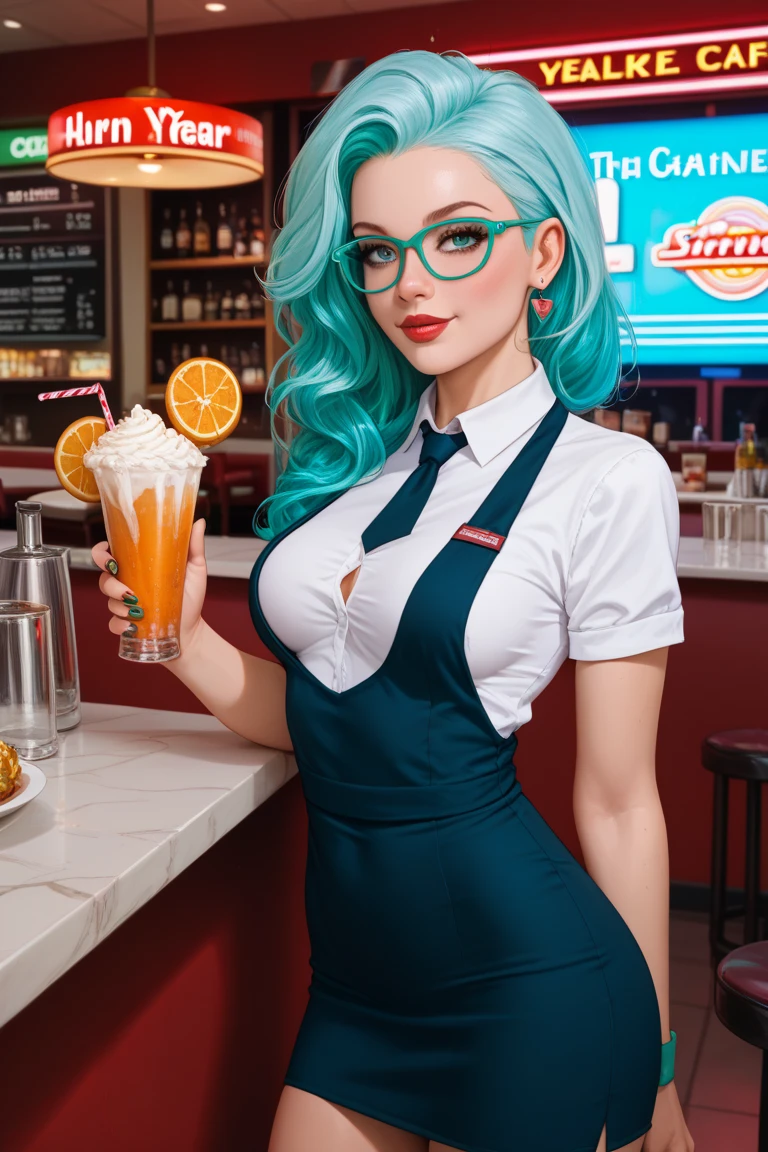 Shelley Long, a cocktail waitress at the Cheers Bar,neon