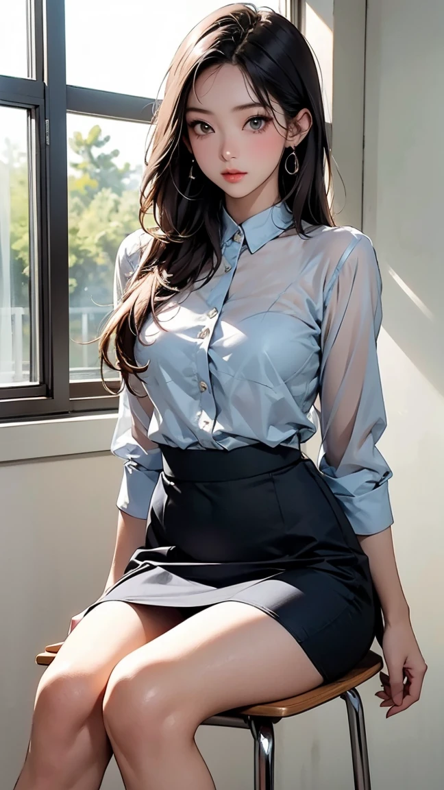 smil、Visible、teats見え、(Translucent shirt:1.3)、(in 8K、top-quality、​masterpiece:1.2)、(realisitic、Photorealsitic:1.37)、ultra-detailliert、女の子 1 人、cute little、report、Beautiful detailed sky、Office、、(teatsが見えてる:1.2)、 (Perfect beautiful face:1.15)、(a closed mouth)、細やかなbeautidful eyes、(No Underwear:1.1)、、short cut hair、(Sheer shirt:1.1)、、(short-hair:1.5)、Float NovaFrogStyle、A slenderボディ、a 20 yo woman、brown haired、、Brown-eyed、small head、((g-cup))、fashionGirl、beautidful eyes、True Face、authentic skin、realisiticフェイス、realisiticな肌、A detailed eye、、(Sheer shirt:1.2), Dynamic Poses、viewer、See detailed faces and breasts、announcer,　The tips of the are sticking out。areola protruding。pubic shape clearly visible。Lots of lashes。Pure black eyeshadow。pitch red lip。Pure black sexy pin heels。pubick hair。the lower abdomen bristles。A slender。crotch open。pubick hairたくさん、pubick hairがはみ出てる、Petite and delicate figure、(in a office)、Camel toes、Protruding＿teats