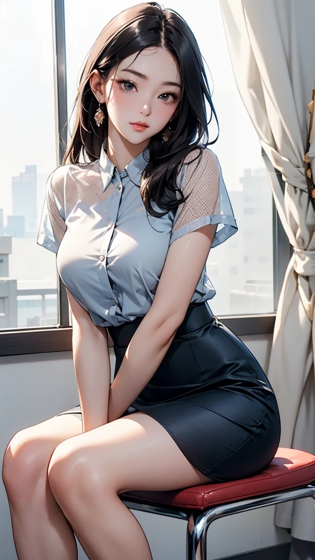 Browsing Caution, アニメ、Highest quality、Unity 8k wallpaper、32k、masterpiece、Ultra-detailed、Ultra-high resolution、(Natural soft light:1.2)、(Very detailed and complex)、Beautiful face and eyes in every detail、Sharp pupils、Realistic pupils, nipples and breasts、smile、High heels、Woman in skirt and shirt sitting on the desk, office服, on the desk, Sit at a desk, Sitting at a desk,Bent knees、Spread your legs、Spread your legs、Panty shot、 Business casual attire, Sexy、Business Attire,office, At work, Wearing glasses, Fully clothed, business attire, Embarrassing, smile、business suit、Cleavage、Sexy