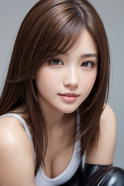 best quality, masterpiece, (realistic:1.4), 1 girl, brown hair, ((dark brown eyes)), Front, detailed face, beautiful eyes