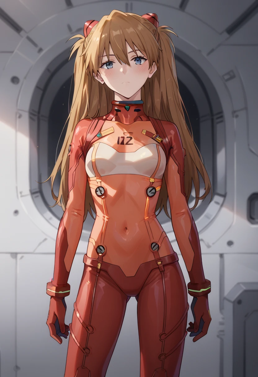 asuka shikinami langley,  pilot suit,  plug suit ,  red bodysuit, standing