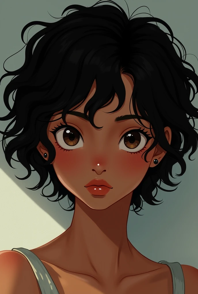 Anime girl dark skin and short curly hair - SeaArt AI