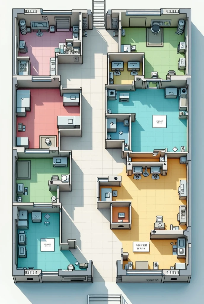 Make it the same floor plan .  At this time, when considering the structure of the room, make it a conference room with 2 long tables on the left side,  Make the right side into 3 square conference rooms; .  Make a conference room the same size as the conference room on the right (At this time, please ask for a floor plan with a center aisle, 2 on the left , , 3 on the right, 1 on the top, and a total of 6 conference rooms)