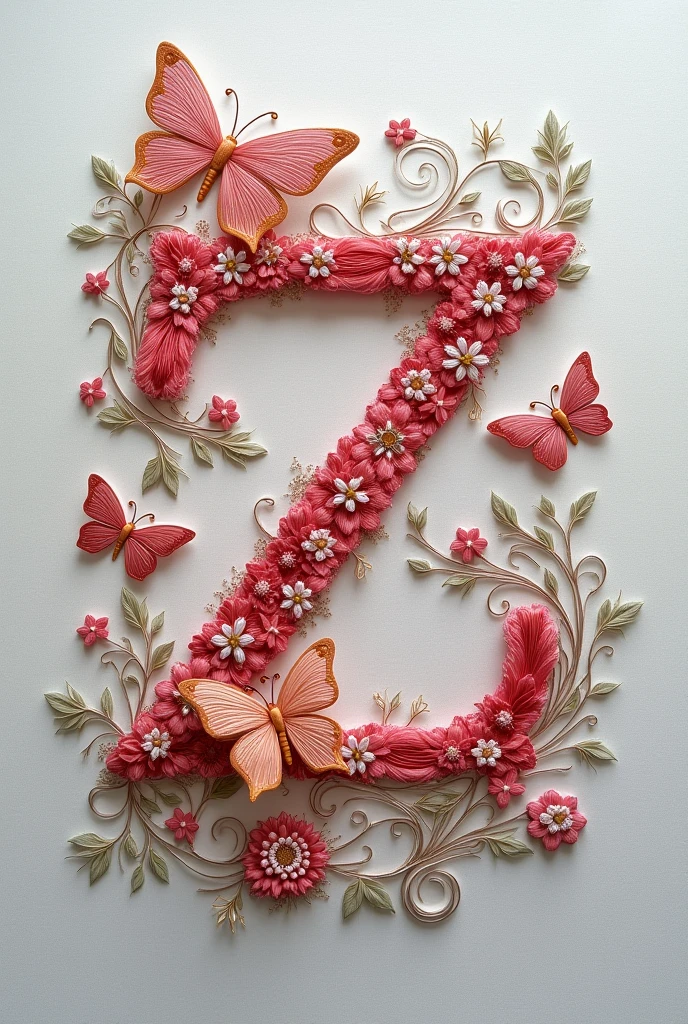 Embroidery of the letter Z with butterflies