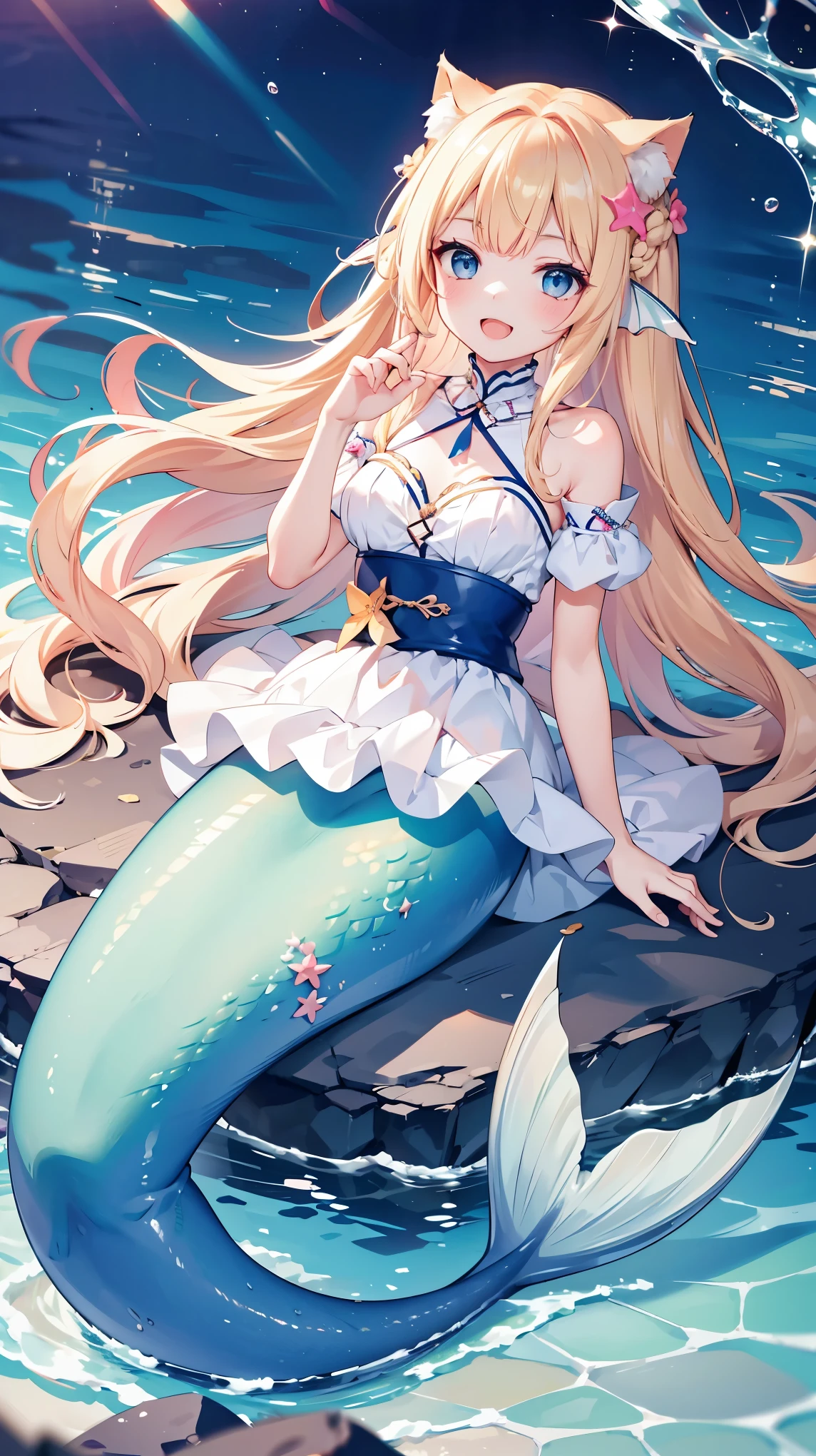 masterpiece,8k,Fairy tale style,sleeping Beauty,Princess,A woman with big ,ahegao,Long blond hair,(ultrashort),Slim waist,Lying in the sea,Wet clothes,