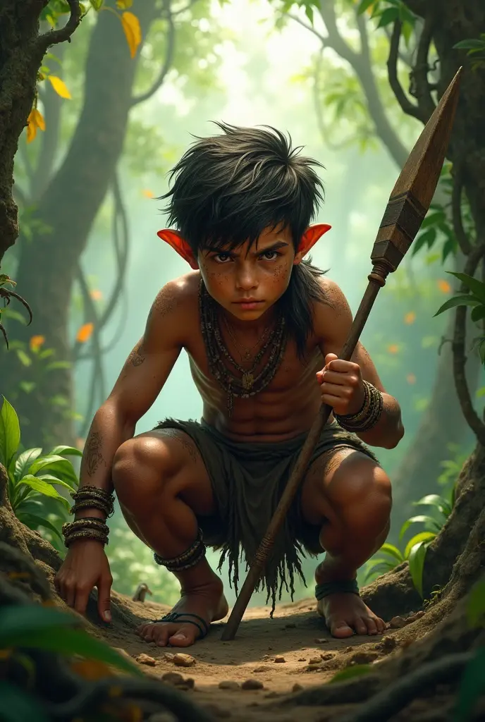 Create a wild boy image in jungle Survivor