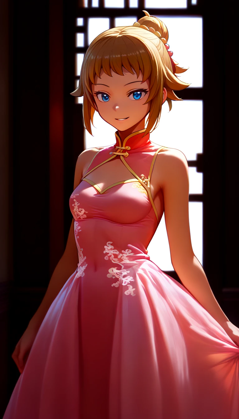 [PonyV6 XL] Fumina Hoshino | Gundam Build Fighters Try beautiful anime girl, detailed portrait, masterpiece, ultra-detailed, 8k, 16k, high resolution, photorealistic, vivid colors, warm lighting, soft smile, elegant (((((chinese one piece dress,))))) short bob hairstyle