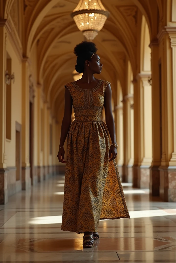 Nigerian Ebony woman with Ruined city of Matera in background