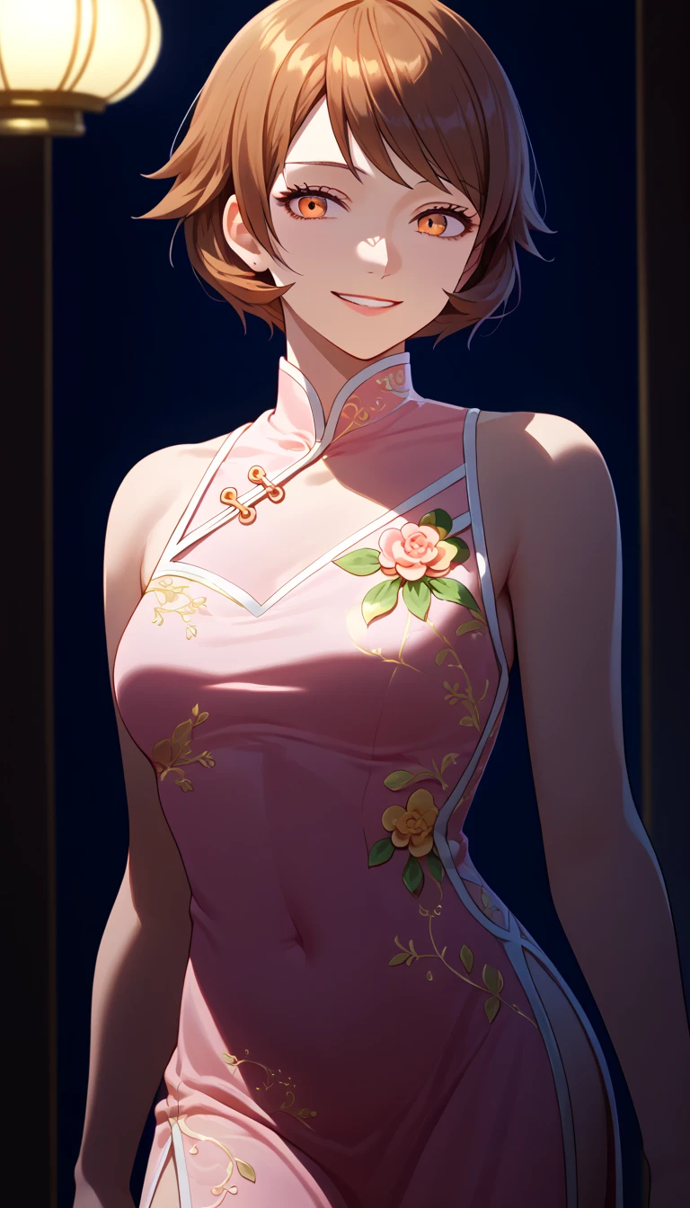  [PonyV6 XL] Yukari Takeba | Persona 3  beautiful anime girl, detailed portrait, masterpiece, ultra-detailed, 8k, 16k, high resolution, photorealistic, vivid colors, warm lighting, soft smile, elegant (((((chinese dress,))))) short bob hairstyle