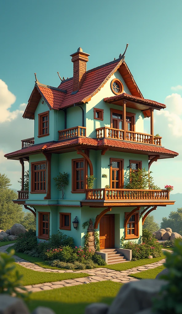 movie poster, realistic house is build like a puzzle toy, 'selamat Menyambut Tahun Baru 2025'