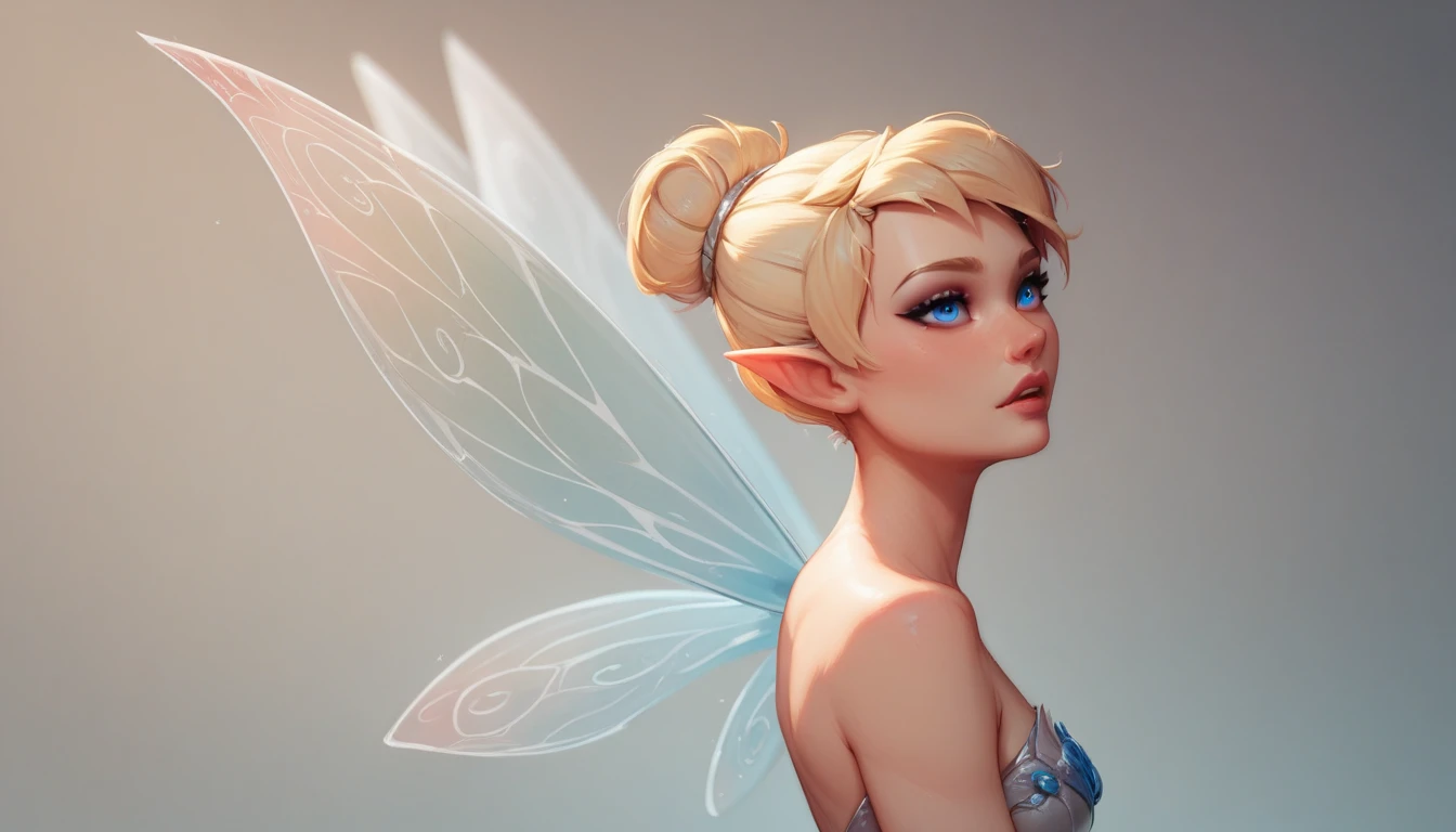 Sexy Tinkerbell with big breasts and mesmerizing eyes with big purple black swirls in her eyes in a spiral as she experiences really strong sexual pleasure and you can see it on her face