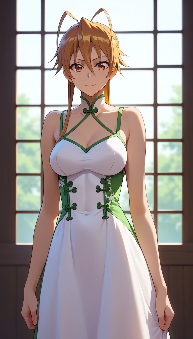 Rei Miyamoto (Miyamoto Rei) - Highschool of the Dead (High School of the Dead) beautiful anime girl, detailed portrait, masterpiece, ultra-detailed, 8k, 16k, high resolution, photorealistic, vivid colors, warm lighting, soft smile, Elegant (((((chinese dress,))))) short bob hairstyle