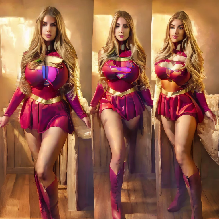    (  top quality  ), (  top quality  ), (Overall view), Backstreets,Supergirl with a sexy body,  Big Breasted ,  beauty,         plump lips  ,    halter neck tops  ,     short skirt  , Cape,    boots, low top    ,   gloves