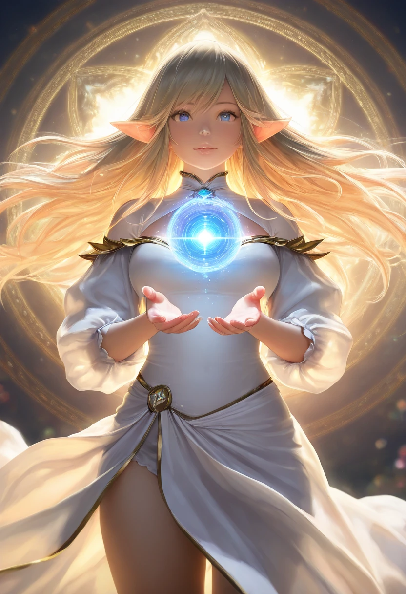 A beautiful elven mage girl, intricate magic circles, glowing magical effects, fantastical atmosphere, best quality, 8k, highres, masterpiece, ultra-detailed, photorealistic, professional, vivid colors, dramatic lighting, fantasy, intricate details, ethereal, mystical, mesmerizing, enchanting