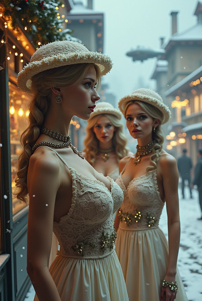Russian women in Moscow, blonde, in an Ushanka hat capturing the harmonious beauty between their breasts and the Moscow landscape, showing their natural charm and outgoing personality. 4k, cinematic, realistic