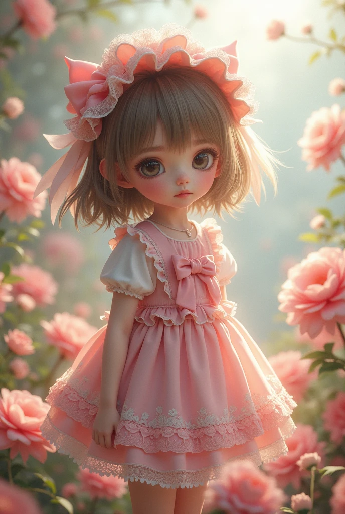 Little girl in floral dress circles in the sky garden --auto --s2