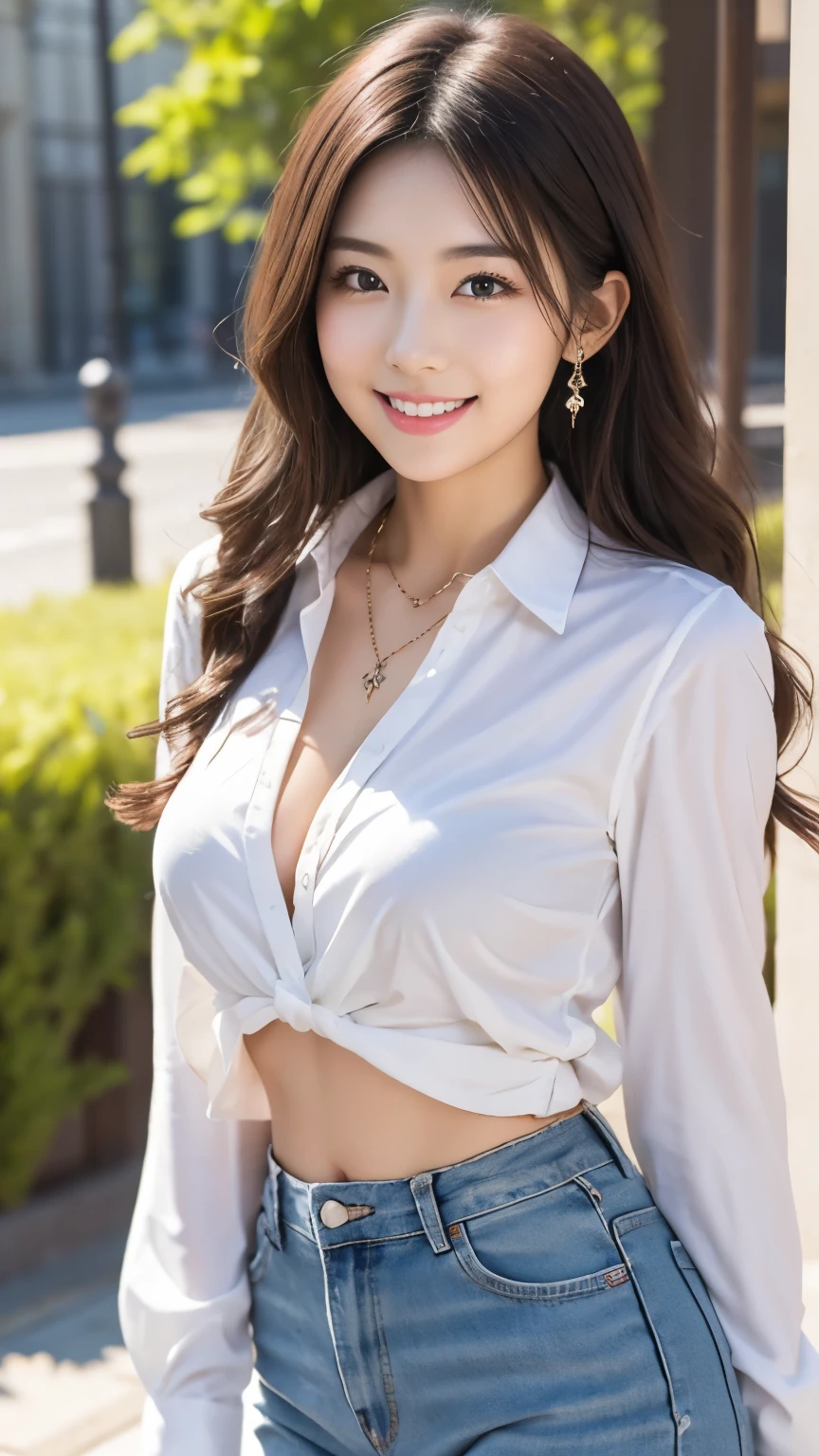 fsdss226u earring thin due to small things necklace Big Breasts wavy hair collared shirt looking at camera cute charming smile