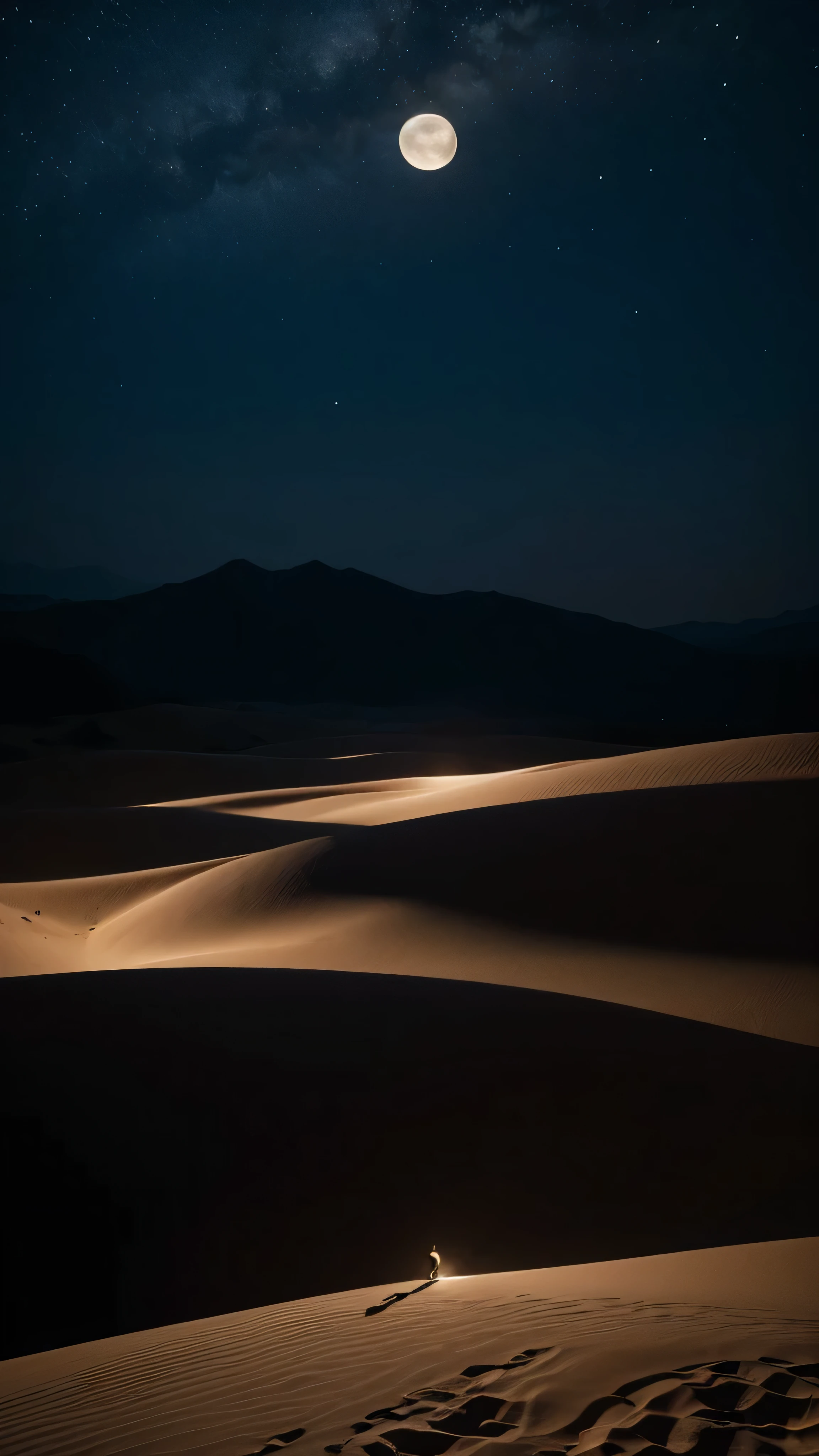  high-definition picture 、one perfect image 、 ((masterpiece))  Dramatic Half Moon Night  , Desert Storm 、Shadow、 Underdramatic Valley Mountain、 Bright moonlight、 Cloudy Sandstorm 