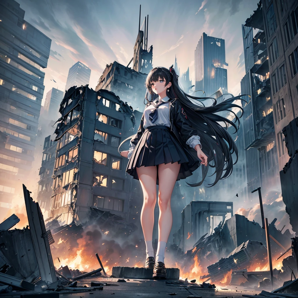 Composition seen from below ((tall high school girl)) School uniform ...