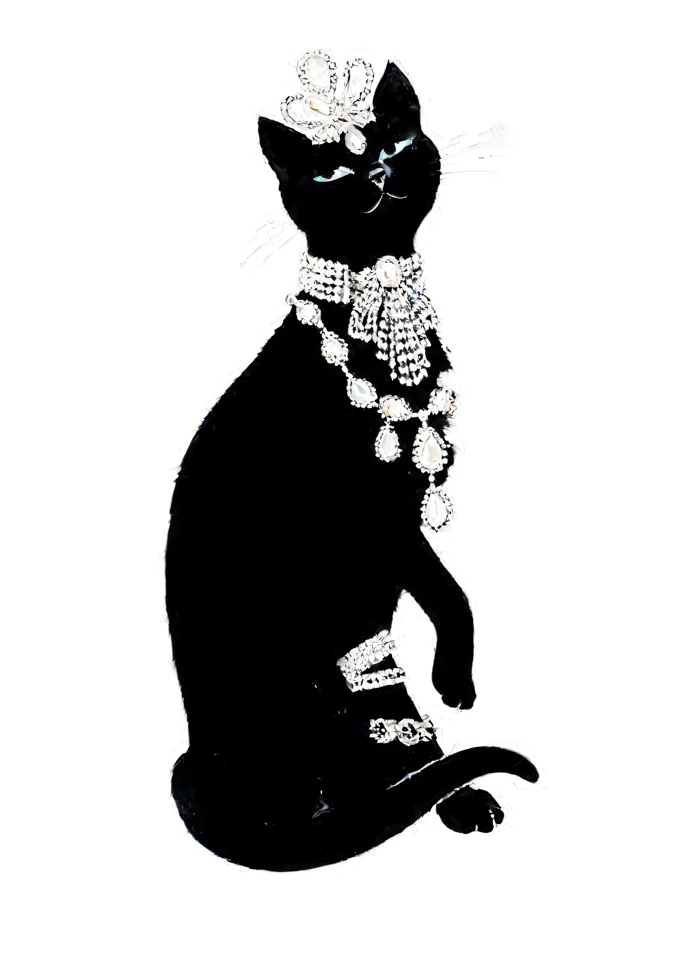 araffe black cat with a bow and pearls sitting on its hind legs, Elegant cat, by Silvia Dimitrova, by Olga Boznańska, por Carla Wyzgala, by Kanō Tan&#39;yū, by Silvia Pelissero, by Myra Landau, by Paul Bird, by Pat Adams, by Jeka Kemp, 3d , reality