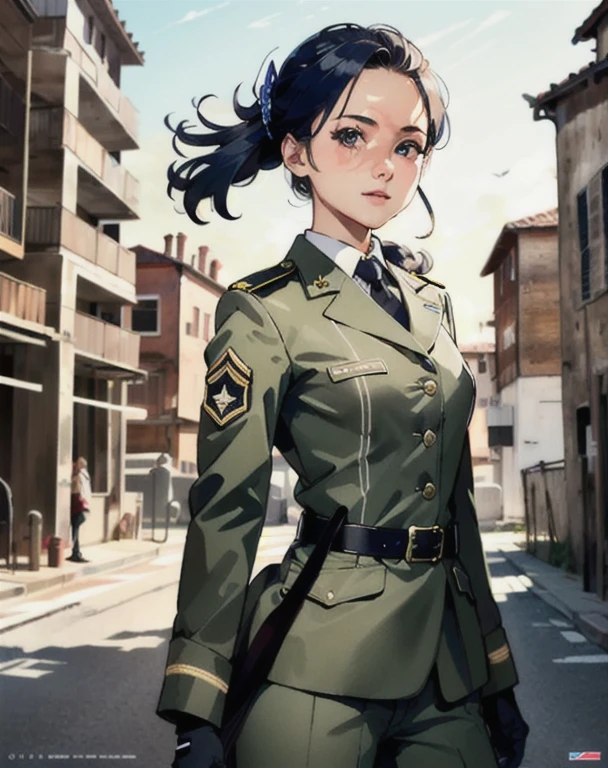  top quality ,masterpiece, very detailed， ultra detail， c”° A® ç› &#39;ç¹ è ,  Tamiya box art,
military uniform,   1 girl，
 military, tamya-boxart，