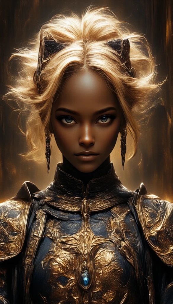 a young sexy black girl with ebony skin ,blonde hair in sexy emperor outfit, evil smile,((Amazingly absurd)),超High resolution, Attention to detail, high quality, High resolution, 最high quality, 4K, 8k