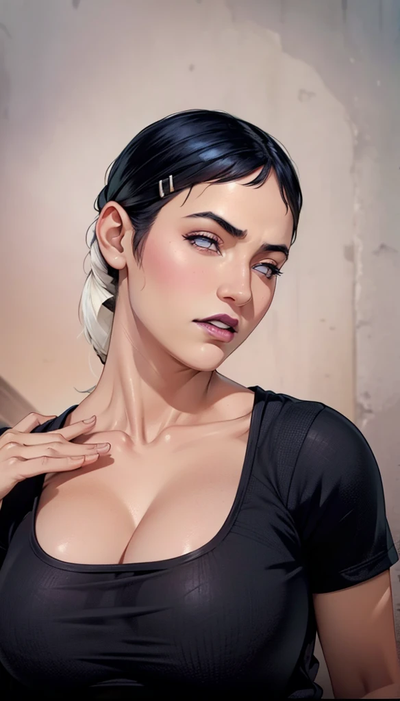 Big breasts cut hair girl without clothes posing showing all