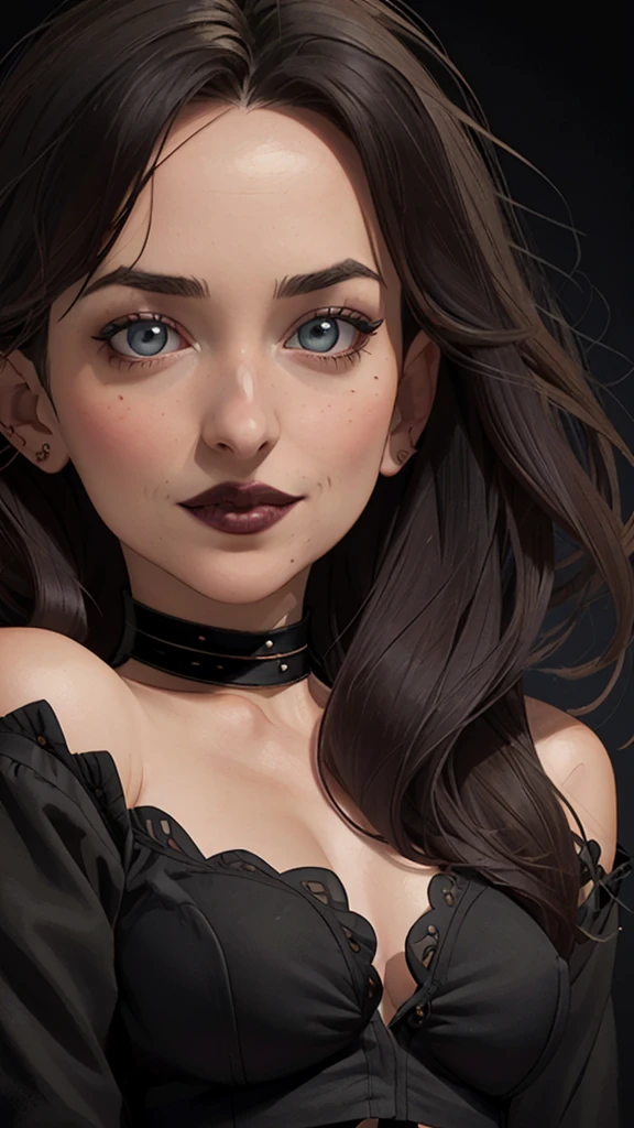   Close-up of a woman wearing a black blouse and a black bra  ,  Charlie Bowater art style , estilo Charlie Bowater, portrait de vampiro, arte do personagem Charlie Bowater, Alena Aenami and germ of art, Neoartcore e Charlie Bowater,   Charlie Bowater rich and deep colors  , lazy art style,  germ of art and Tom Bagshawum close up of a woman with long black hair and a necklace , amoranto, Bela Delfina,  better known as amoranto , Kailee Mandel, black hair and big eyes,   profile picture with close up  ,  handsome young Amoranto ,   pale and shiny skin  ,  portrait de alta qualidade,   with long hair and piercing eyes  ,  skin like ivory,  Sydney Hanson,  white skin tone mode , close up, portrait, cartoon style,  GTA digital illustration of a woman in a black dress and black hair , Beautiful Vampire Queen , beautiful female vampire queen, Gothic maiden,   beautiful Gothic supermodel  , female vampire bonita, , , Gothic maiden of the dark,   Gothic style, gothic woman, Gothic clothes, Gothic clothes, vampire fashion, female vampire,   wearing a gothic dress Close-up of a woman with long hair and a sweater ,   curly brown hair  , beautiful model,  portrait de alta qualidade,   Medium Soft Light Portrait  , looks like young Liv Tyler, portrait colorido,  pretty woman,  curly blonde hair  | d & d, bela iluminação de portrait,  A beautiful young woman , very beautiful model, 50mm Portrait,    Character style illustration Completely naked breasts showing fear Small breast size Cartoon name  :   there is a woman wearing a black blouse and a choker , portrait rossdraws, wlop rossdraws, portrait de personagem em close,  germ of art  portrait, detailed portrait of anime girl, rossdraws 1. 0,  germ of art . high detail,  Art in the style of Guweiz , extremely detailed  germ of art ,  germ of art  detailed