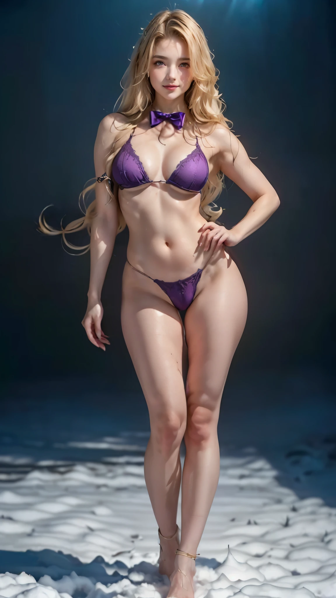  masterpiece ,  Better quality,  CG Unity 8k wallpaper,(( upper body)) ,(( upper body head close-up shot of a beautiful goddess)), ,  Elegant long straight blond hair, (Mckenna Grace), (( giant breasts,gordo, thick legs , Autoluminescent skin )),transparent (extremely detailed bluish-purple ) golden ( Micro Sparkling Bikini , long rabbit ears , ,  Bow Tie , No panties, visible genitals), ((, spread her legs )),(), (Blush), , ( seductive smile), ( A world of ice and snow ),   pretty face, arte-chave, award winning clip ,  intricate detail realism HDR, by ( ruan jia and artgerm and range murata ),  photorealism , hyperrealism,  ultra realistic , dramatic light, , stunning view,  depth of field , 
([long hair hair]:1.8), (full body:1.8), (upper body up:0.3), (hyper realistic:1.4), (realistic:1.3), (best quality real texture skin), Detailed eyes, detailed face, PERSEPHONE, persephone, (SFW:1.5) Hyperrealistic, LESS saggy breasts, (SMALL BREASTS:1.5), (HUGE LEGS:1.5), (LESS THIGHS:1.5),  perfect legs ,  perfect legs , pernas added, pernas added e perfeitas,  shapely legs,  shapely thighs, pernas added, Smooth thighs. ( erotic pose :1.5), ( thick eyebrows :1.2), (big purple eyes:1.2), ( ultra-detailed eyes :1.4), ( High-resolution eyes :1.1), ( ultra detailed skin texture:1.4), (Beautiful toned body:1.1),  cameltoe, emwat