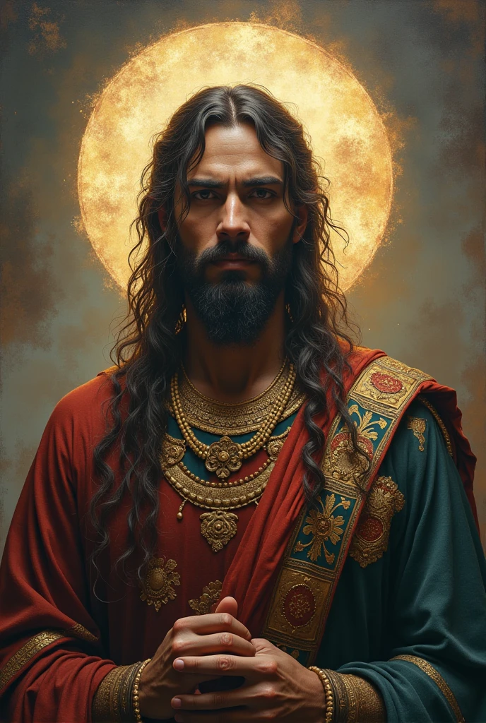 Infinite powerful being(god) with an alluring, majestic presence [god], depicting a Greek god-like appearance with chiseled features [Greek god], vibrant and saturated color palette [color]. The figure exudes strength and confidence, with a muscular and well-defined physique. The god's face is exquisitely detailed, with piercing and captivating eyes [detailed eyes], a prominent nose [detailed nose], and luscious and enticing lips [detailed lips]. The god's hair flows effortlessly, with each strand capturing the vibrant colors of the environment [flowing hair]. The divine figure is adorned in intricate golden armor, oozing opulence and authority [golden armor]. Surrounding the god, celestial beams of light illuminate the scene, casting a divine glow upon the surroundings [celestial light]. The background consists of a grand, ethereal scenery, with clouds swirling in a mesmerizing pattern [grand scenery]. The god stands tall and powerful atop a mountaintop, overlooking a majestic, sun-kissed landscape [mountaintop view]. The warmth of the sunlight accentuates the god's divine aura, filling the scene with a sense of awe and wonder [sunlight]. The entire composition is rendered in a style reminiscent of classical or Renaissance art, showcasing the god's godlike presence and immortal essence [Renaissance style]. The final artwork is of the highest quality, featuring impeccable detailing and a realistic, photorealistic aesthetic [best quality, realistic].