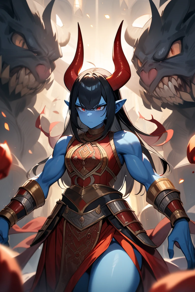 full body league of legends illustration of a female lava goblin shaman, molten land background
