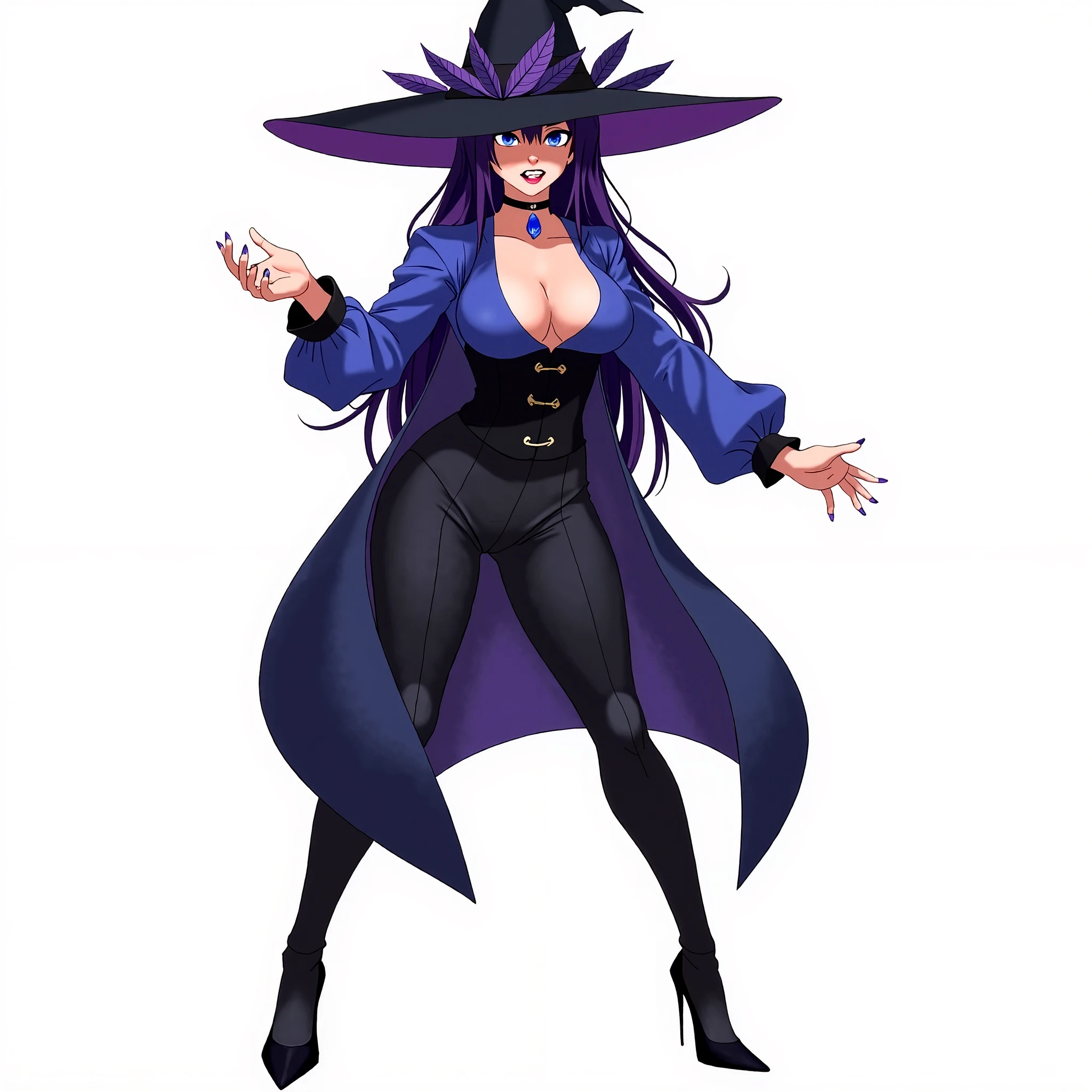 score_9, score_8_up, score_7_up, source_anime, BREAK, (((yew))), , 1girl, solo, witch, curvy, witch outfit, large breasts, round breasts, witch hat