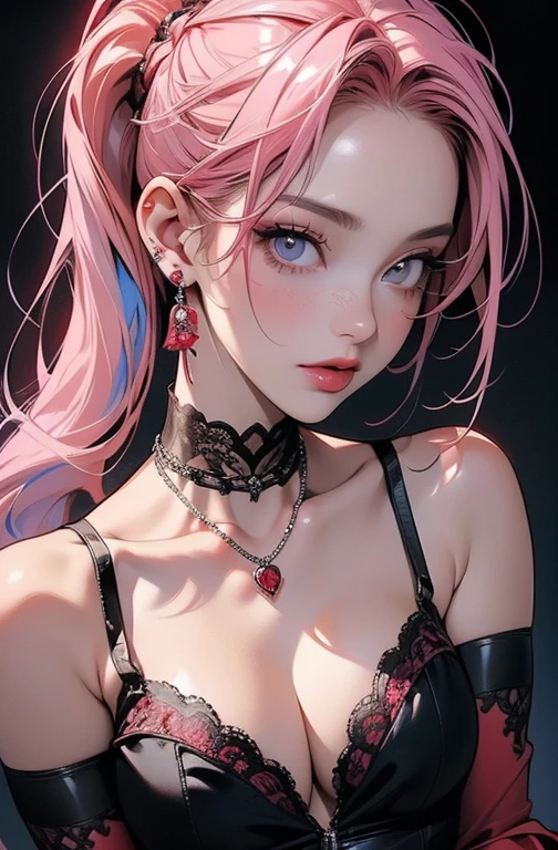(high resolution, upper body, soft skin:1.2),(best illustration,masterpiece:1.2),ultra-detailed,[(cat ears ,pink inside:1.2),vivid colors,sharp focus,portrait,studio lighting,bokeh, wearing a Black Princess Bow Sling Dress, spotlight background, from below, leaning forward, looking at viewer