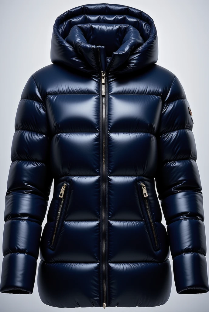 Winter Jacket Down Jacket Beautiful Trendy Black with Blue, Shine,  better quality ,  masterpiece fails,  as much detail as possible , 8 k,  complex textures ,