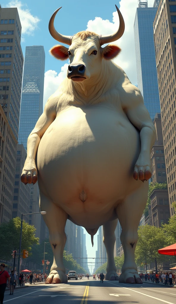 (8k, hd, hyper realistic, photographic, vibrant, crisp, sharp details, soft lighting, Highly detailed, best quality, masterpiece,front view,clear sky without a crowd,horizon,look at viewer,laughing:1.3),(bull,sweat),(low angle shot,lighting front:1.2),standing,grassland, naked, nipples, erect penis, (fat,masturbate,hugebody, big body:1.8),((black) penis:1.4),(masturbation,ejaculate,big balls:1.3),(drooling:1.7),huge body, big body,big penis,long tongue