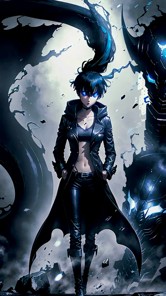 Black Rock Shooter, Trench Coat, Shirt, Blue Eyes, Shadow Monarch, 