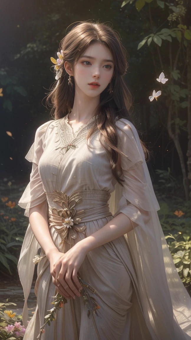 masterpiece, best quality, ultra-detailed, illustration, an extremely delicate and beautiful, 1girl, solo, five fingers,flower,(Beautiful,large_Breasts),light smile,lolita_dress,nature,garden, 
