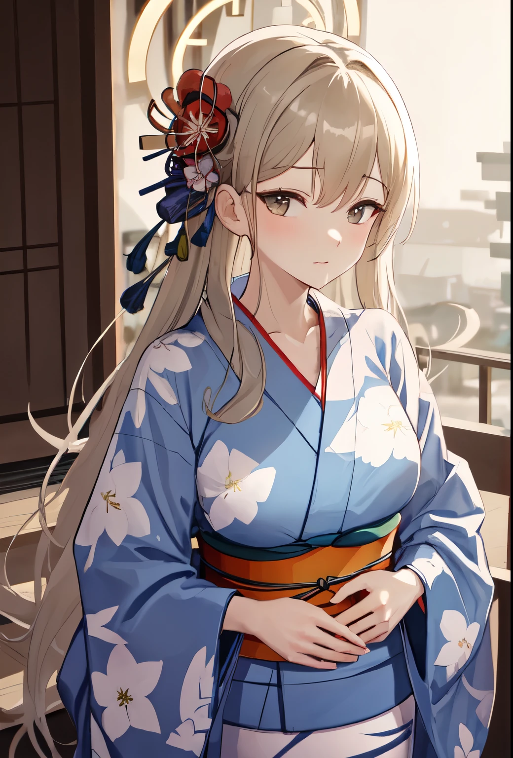  top quality , masterpiece,  high res, Alone, (madder_ Blue Archive:1.10), (yukata:1.30), (kimono:1.15), 30 